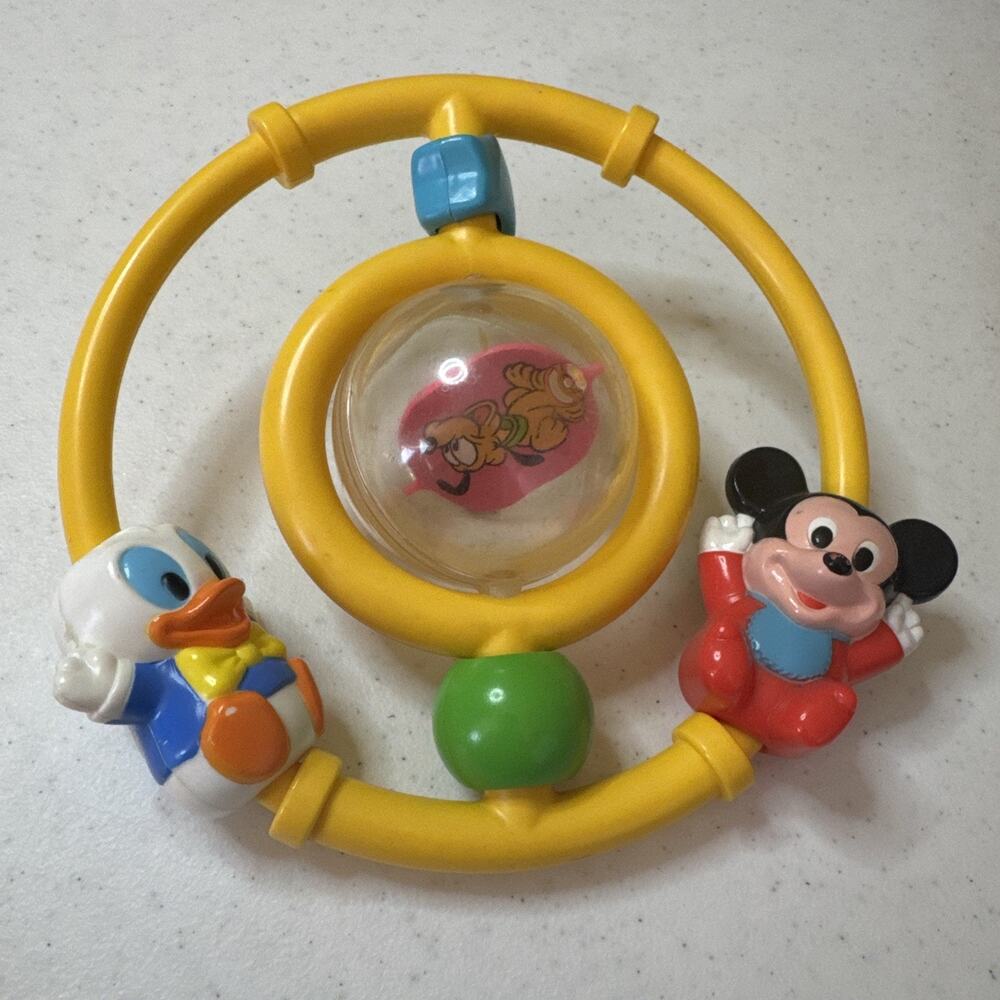 1985 Disney Baby Rattle Ball Ring Toy Vintage‎ Mickey Donald Pluto Shapes
